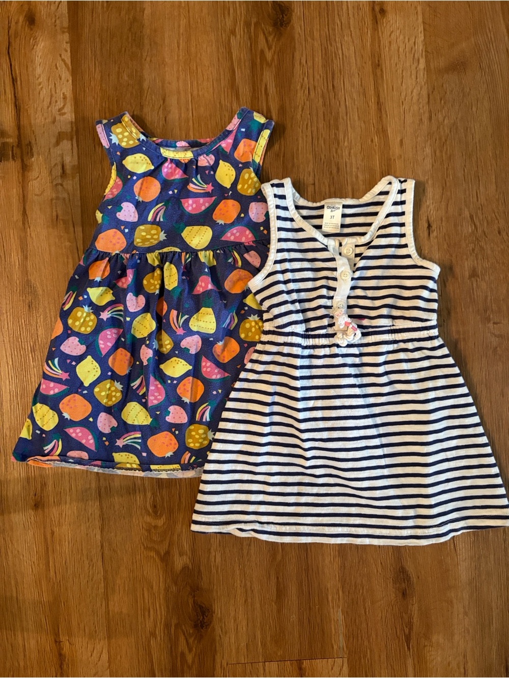 Navy Fruit-Print Tank Dress with Striped Navy & White Dress - Girls